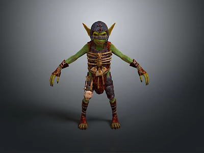 Male Fantasy Creature With Green Skin Horns And Tattered Armor Standing 3d model