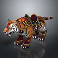 Ornate Decorated Tiger Mount With Colorful Saddle And Leg Armor Details