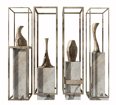 Ornamental Decorative Set Featuring Metal Frames Marble Bases And Various Shaped Ornaments 3d model