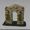 Stone Archway Model With Colorful Bricks Side Windows Grilles And Top Decoration