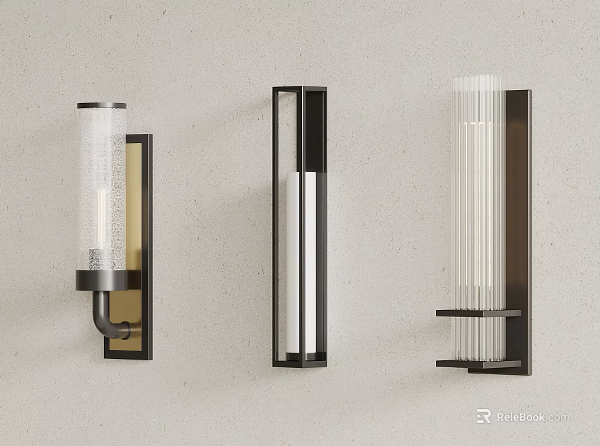 Modern Wall Lamps Design With Black Frames And Glass Elements On Beige Wall 3d model 