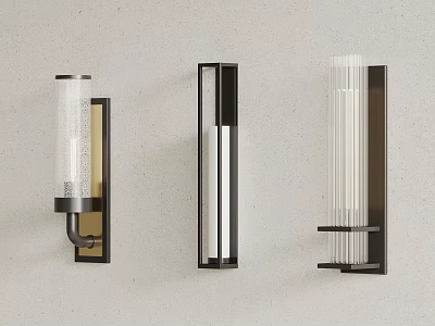 Modern Wall Lamps Design With Black Frames And Glass Elements On Beige Wall 3d model