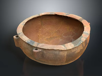 Traditional Ceramic Sculpture Bowl With Dual Handles And Textured Surface In Earthy Tones 3d model