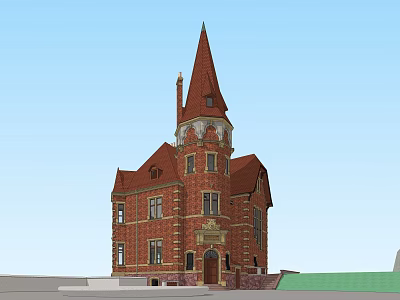 European Architecture With Red Brick Exterior Pointed Tower Arched Windows And Ornate Details 3d model