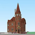 European Architecture With Red Brick Exterior Pointed Tower Arched Windows And Ornate Details