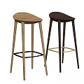 Modern Wooden Bar Stools With Two Tone Design And Metal Footrest Support