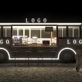 Stylish Mobile Food Truck With Neon Lights Transparent Windows And Outdoor Stools