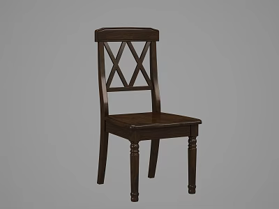 Dark Wooden Dining Chair With Cross Back Design And Carved Legs 3d model