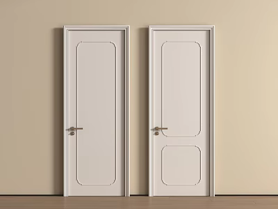 Two White Swing Doors Installed On Beige Wall With Wooden Floor 3d model