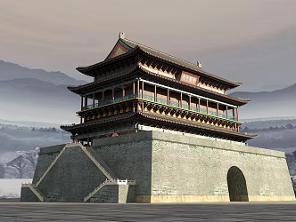 Chinese-style ancient bell tower ancient building drum tower 3d model