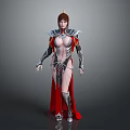 Game Movie Character With Red Long Hair Golden Crown Ornate Shoulder Armor And Red Cape