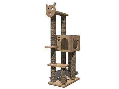Sturdy Cat Tree With Scratching Posts Multiple Shelves Cat House And Top Cat Face Design 3d model