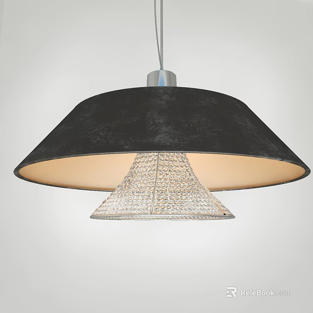 Elegant Modern Chandelier With Black Velvet Lampshade And Crystal Grid Decoration 3d model 