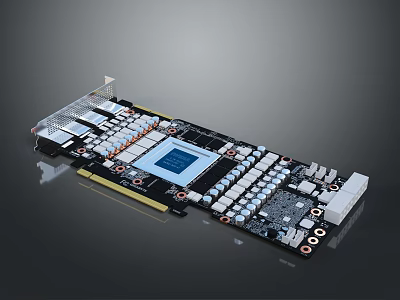 High Performance Graphics Card Circuit Board With GPU Chip Capacitors And Heatsink 3d model