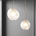 White Spherical Pendant Lights With Geometric Grid Design Hanging In Modern Interior