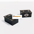 Two Black Decorative Boxes With Golden Accents And Metal Clasps