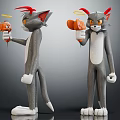 Two Gray Cat Characters With Red Horns And Halos Holding Small Mice In 3D Design