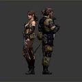 Man in tactical combat gear posing with woman holding rifle and military equipment