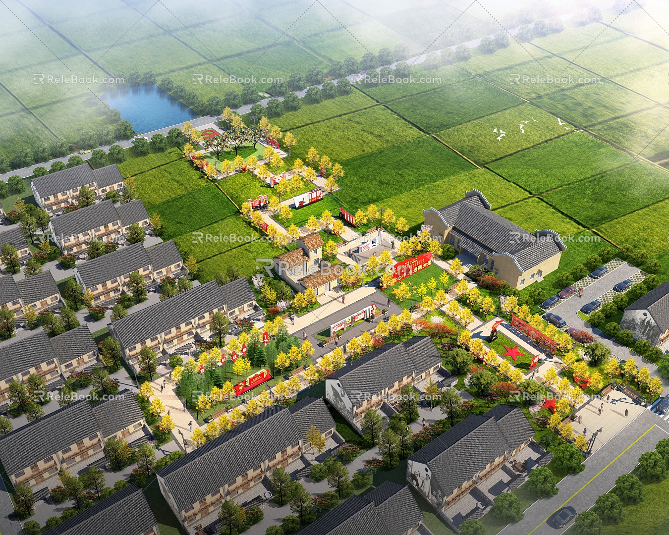 Aerial view of Chinese villa 3d model