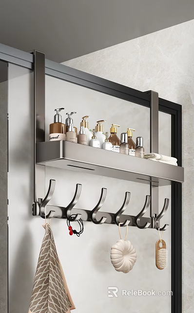 Modern Stainless Steel Bathroom Wall Hooks With Shelf Organizing Bath Toiletries 3d model 