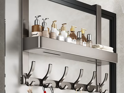 Modern Stainless Steel Bathroom Wall Hooks With Shelf Organizing Bath Toiletries 3d model