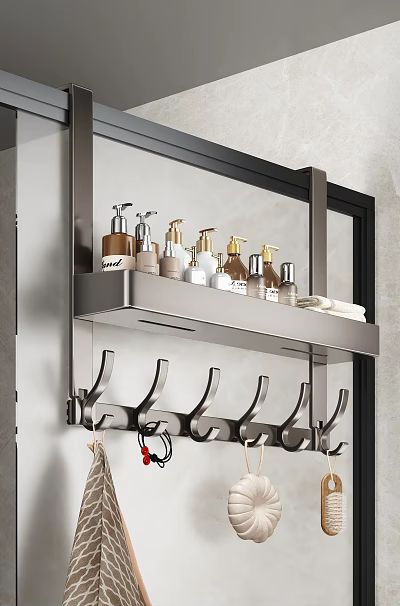 Modern Stainless Steel Bathroom Wall Hooks With Shelf Organizing Bath Toiletries 3d model