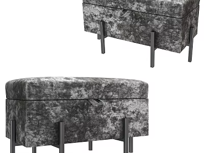 Gray Velvet Storage Ottoman With Metal Legs Modern Design Furniture 3d model