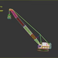 Yellow Construction Crane with Long Boom and Grab Bucket White and Orange Body