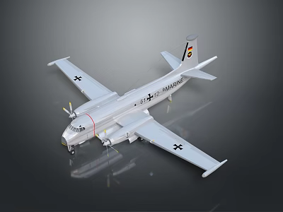 Aerospace Themed Silver Aircraft Model With German Navy Tail Insignia And Propellers 3d model