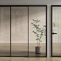 Modern Glass Doors Interior Design With Transparent Panels Vertical Stripes And Potted Plant