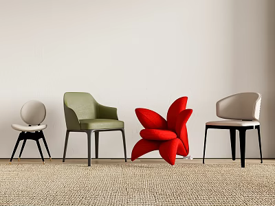 Modern Leisure Chairs With Green Leather And Red Star Shaped Decor On Woven Rug 3d model
