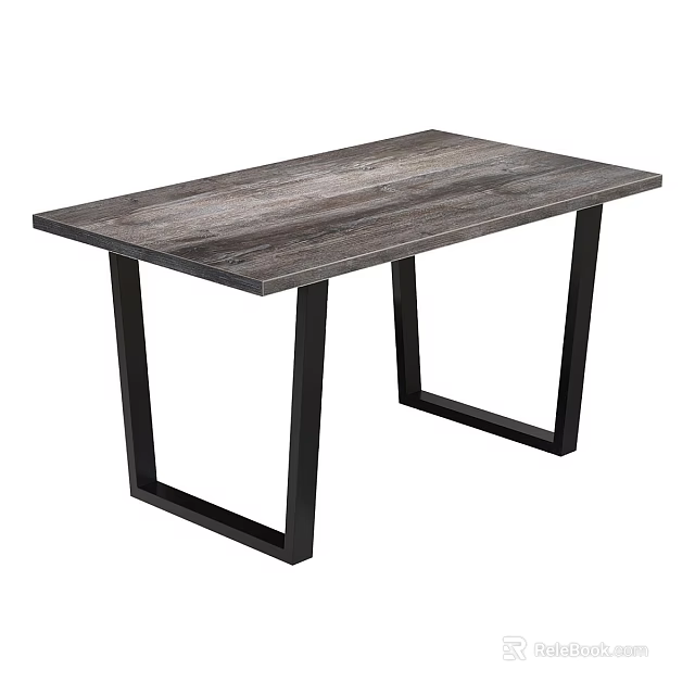 Modern Rectangular Wooden Table With Black Metal Legs And Sleek Design 3d model 
