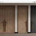 Elegant Double Doors With Geometric Patterns Wooden Black And Metal Accents