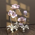 Modern Floral Display With Pink Flowers White Stems And Wall Shadow Patterns On Wooden Floor