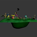Water Fountain Pond with Swan Boat Colorful Animals Flowers and Green Grass