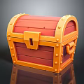 Red Wooden Treasure Chest With Orange Metal Rivets Lock And Handle