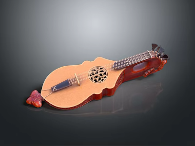 Classic Hand Carved Wooden Stringed Musical Instrument As Home Decor Accessory 3d model
