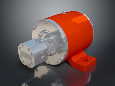 Orange And Silver Industrial Mechanical Component With Metal Housing And Base 3d model