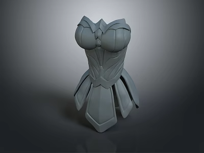 Female Warrior Character Gray Structured Armor With Ornate Chest Design And Flared Skirt 3d model