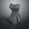Female Warrior Character Gray Structured Armor With Ornate Chest Design And Flared Skirt