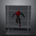 Glass Wall With Spider-Man In Red And Black Costume Standing In Front Of Reflective Background