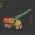 Wooden Toy Crane Truck With Extendable Boom And Hook On Reflective Surface