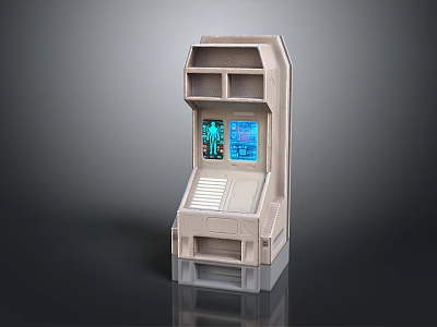 Light Colored Arcade Style Display Shelf With Front Digital Screen And Multi Tiered Shelves 3d model