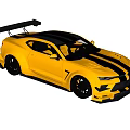 Yellow Sports Car With Black Stripes Rear Spoiler And Black Wheels Sporty Design