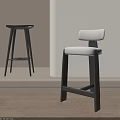 Modern Minimalist Bar Stools With Light Upholstery And Dark Legs In Bright Interior