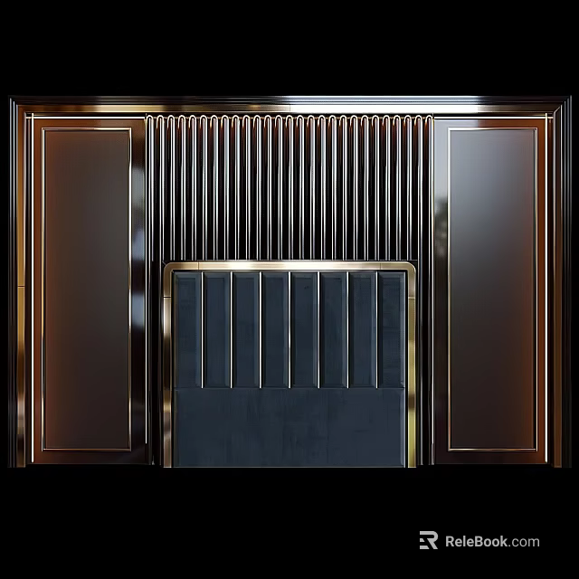 Modern Luxury Background Wall with Golden Frame Dark Panels and Vertical Slats Design 3d model 