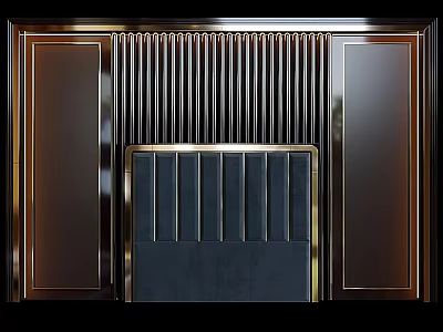 Modern Luxury Background Wall with Golden Frame Dark Panels and Vertical Slats Design 3d model