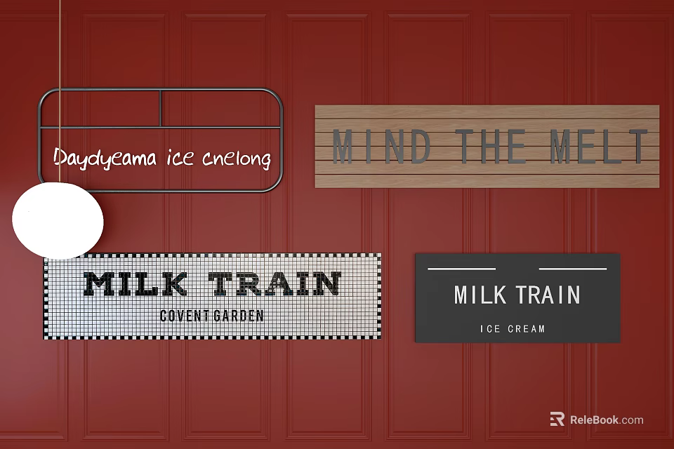 Milk Train Ice Cream Logos With Bayswater Ice Cream And Mind The Melt Signs 3d model 