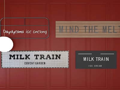 Milk Train Ice Cream Logos With Bayswater Ice Cream And Mind The Melt Signs 3d model