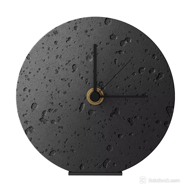 Black Clock with Crater Texture Golden Center and Black Hands 3d model 